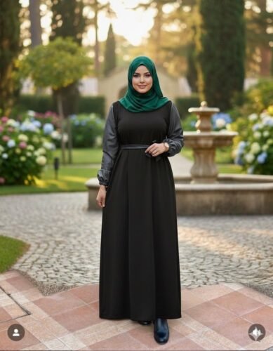 Vestido con mangas de cuero